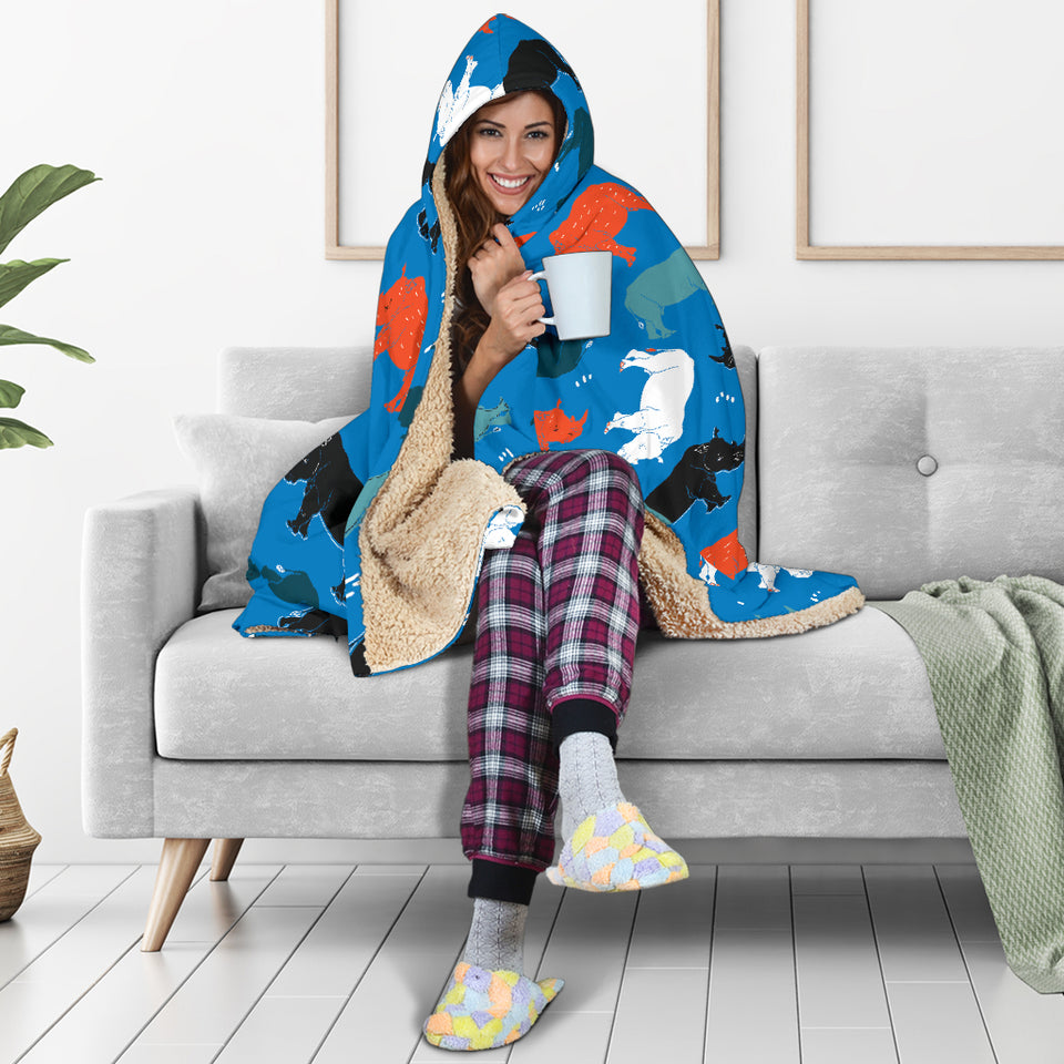 Colorful Rhino Pattern Hooded Blanket