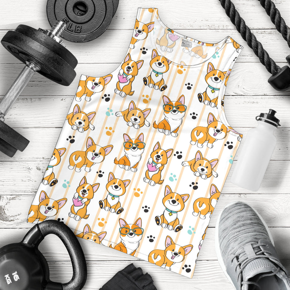 Cute dog corgi striped background pattern Men Tank Top