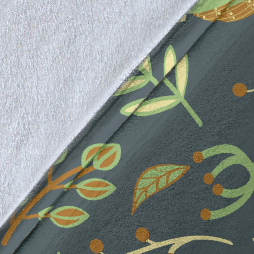 Cute Owls Leaves Pattern Premium Blanket