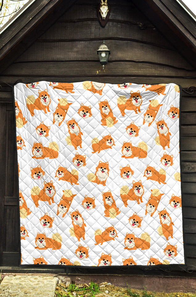Brown Pomeranian Pattern Premium Quilt
