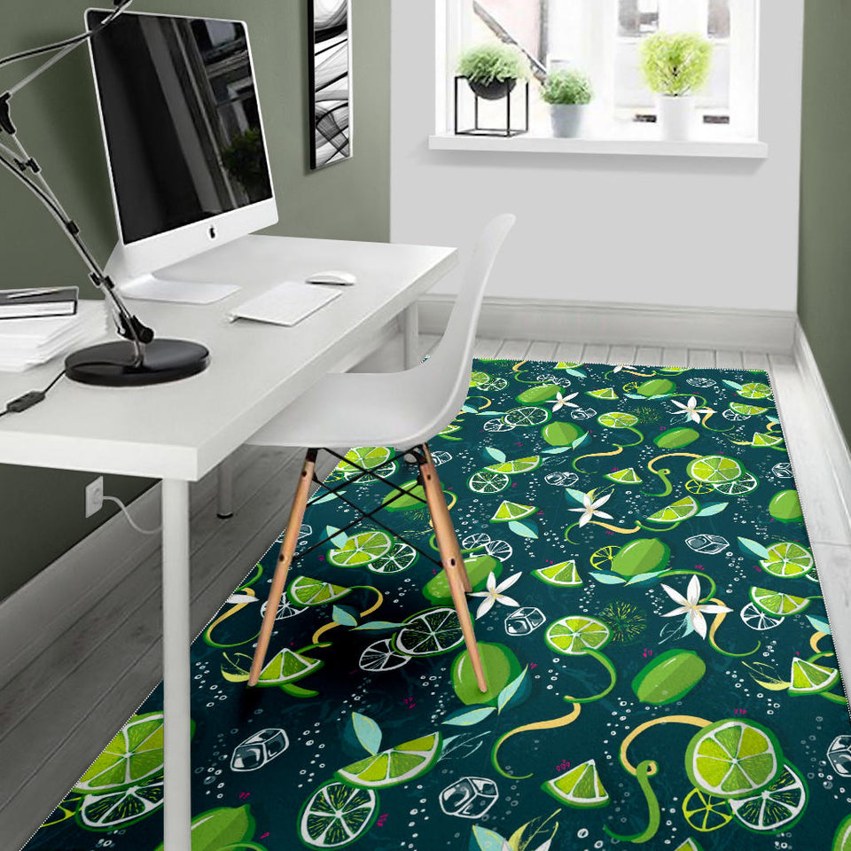 Lime Ice Flower Pattern Area Rug