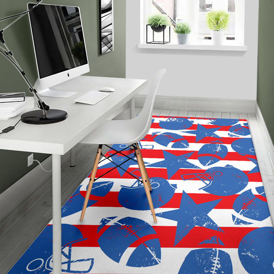 American Football Ball Star Stripes Pattern Area Rug