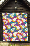 Colorful Crow Illustration Pattern Premium Quilt