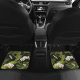 White Orchid Flower Tropical Leaves Pattern Blackground Front And Back Car Mats