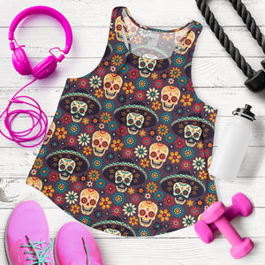 Sugar skulls flower maxican pattern Women Racerback Tank Top