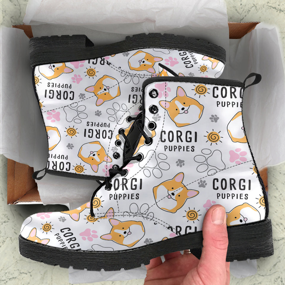 Corgi Dog Pattern Leather Boots