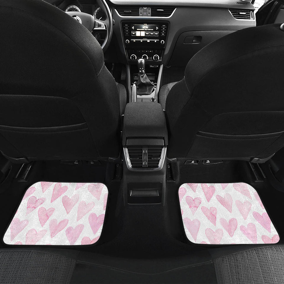 Watercolor Pink Heart Pattern Front And Back Car Mats