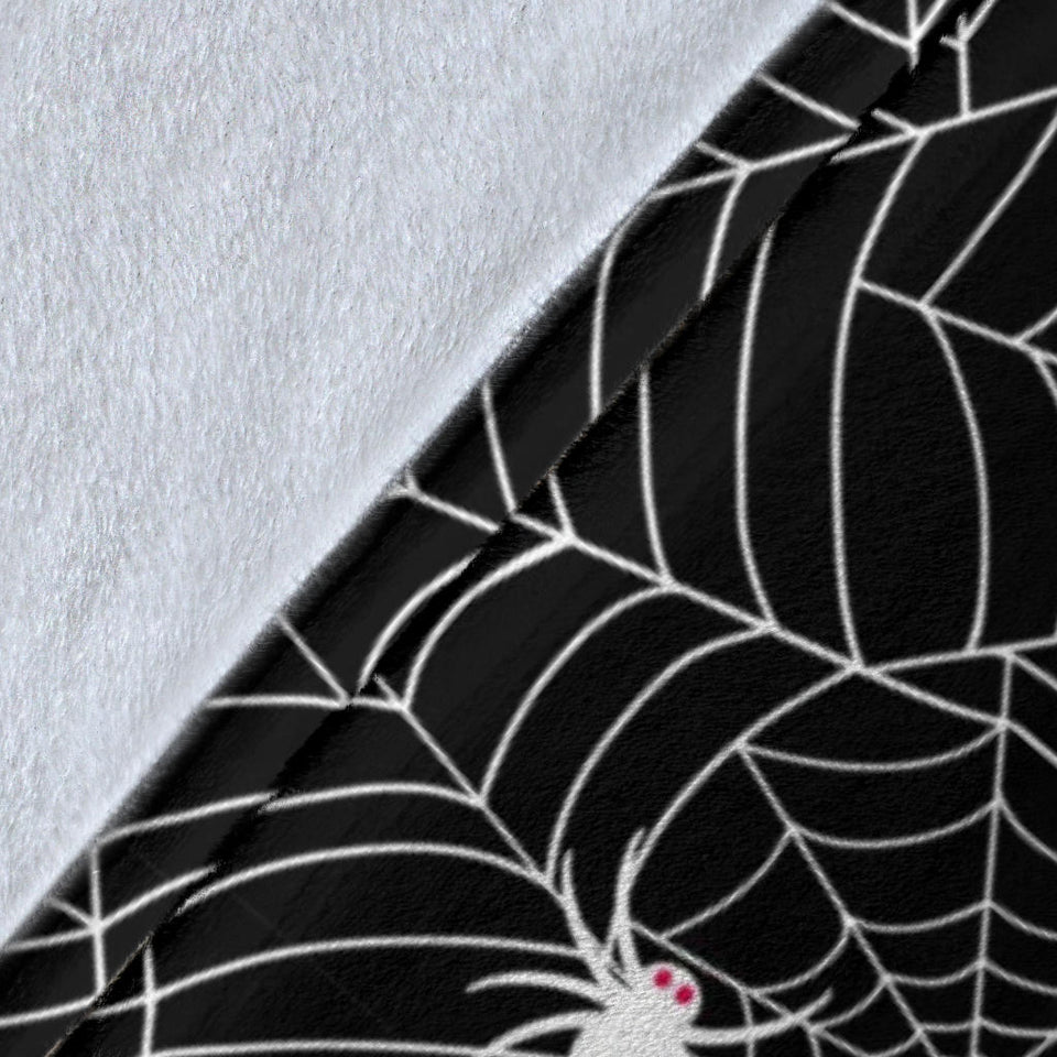Spider Web Design Pattern Black Background White Cobweb Premium Blanket