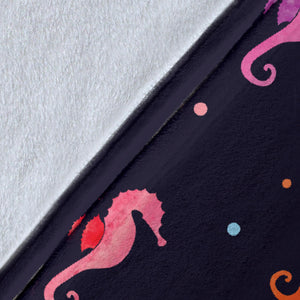 Watercolor Colorful Seahorse Pattern Premium Blanket