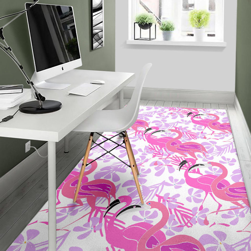 Pink Flamingo Flower Pattern Area Rug
