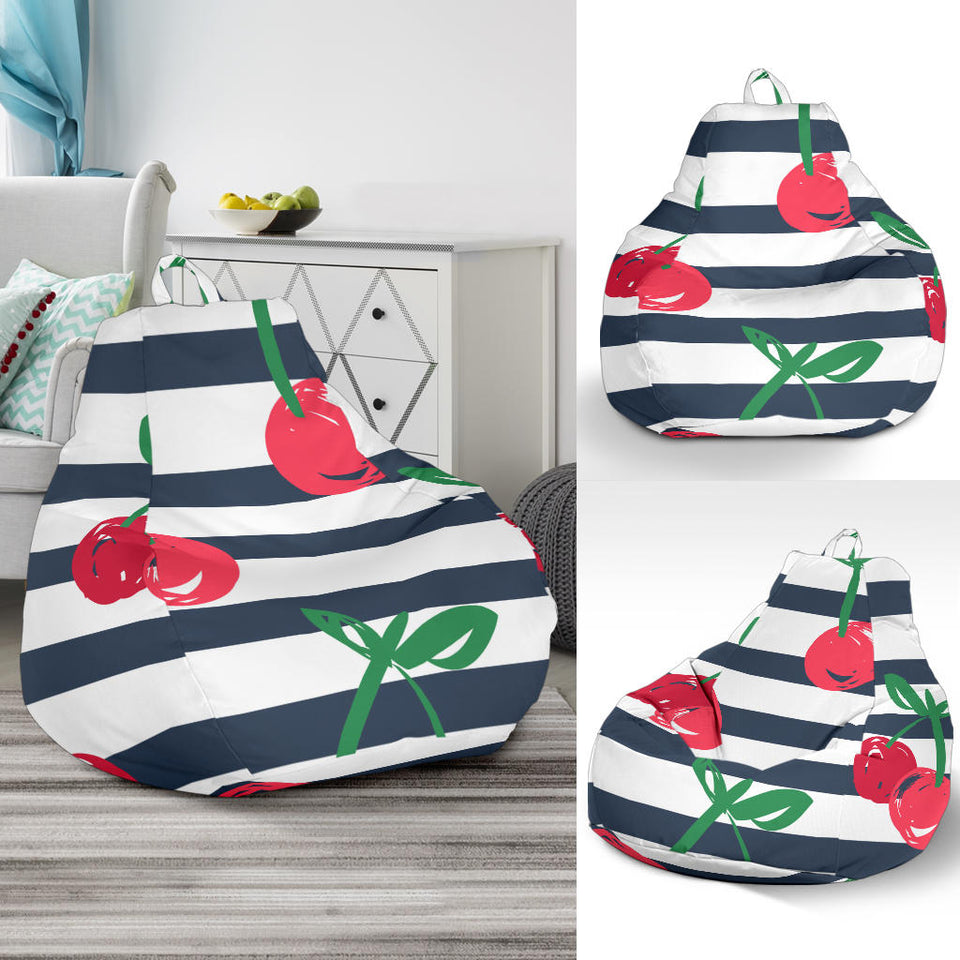 Hand Drawn Cherry Pattern Striped Background Bean Bag Cover