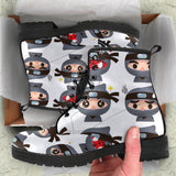 Cute Ninja Design Pattern Leather Boots