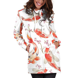 Watercolor Koi Fish Carp Fish Pattern Women'S Hoodie Dress
