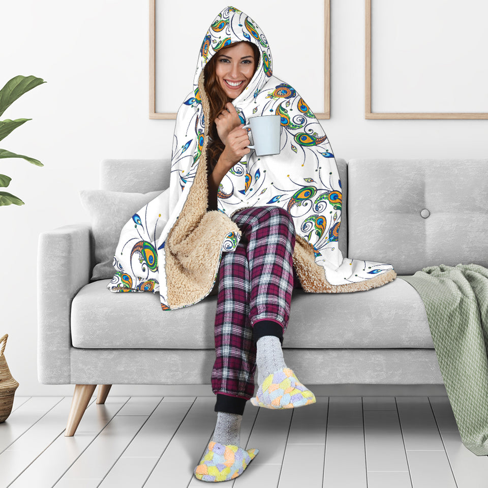 Peacock Feather Pattern Hooded Blanket