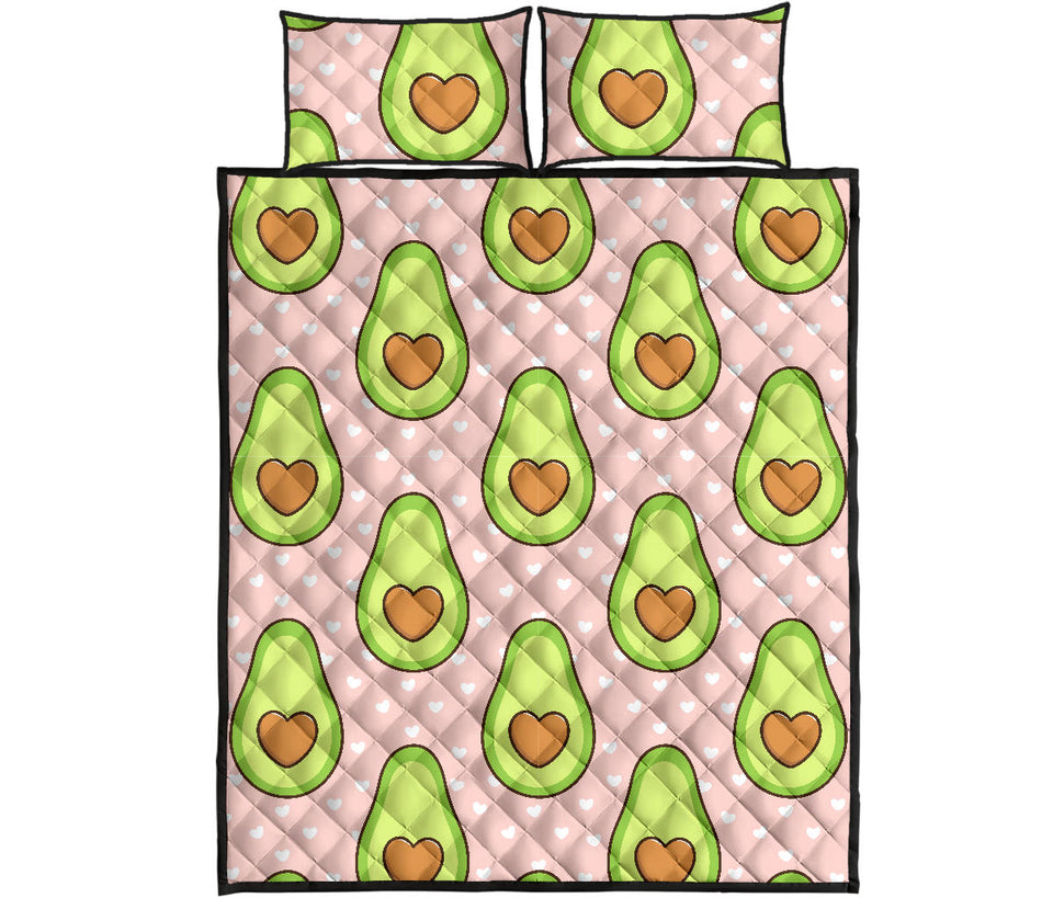 Avocado heart pink background Quilt Bed Set