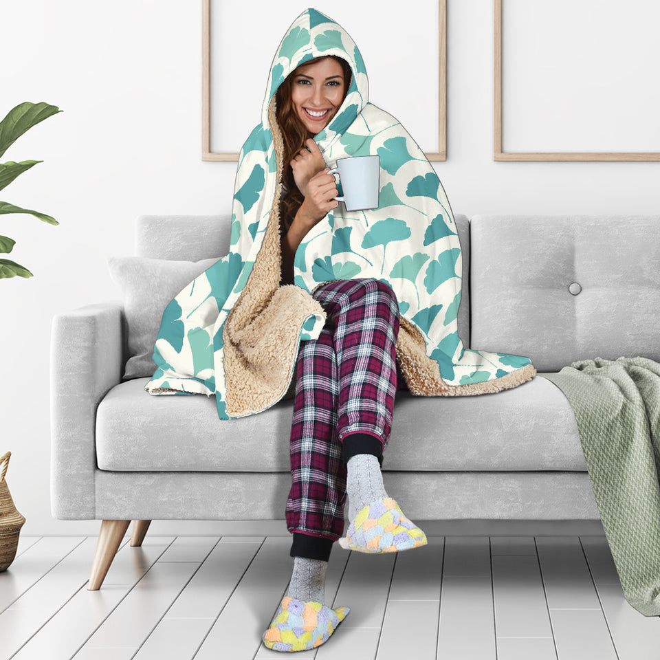 Green Ginkgo Leaves Pattern Hooded Blanket