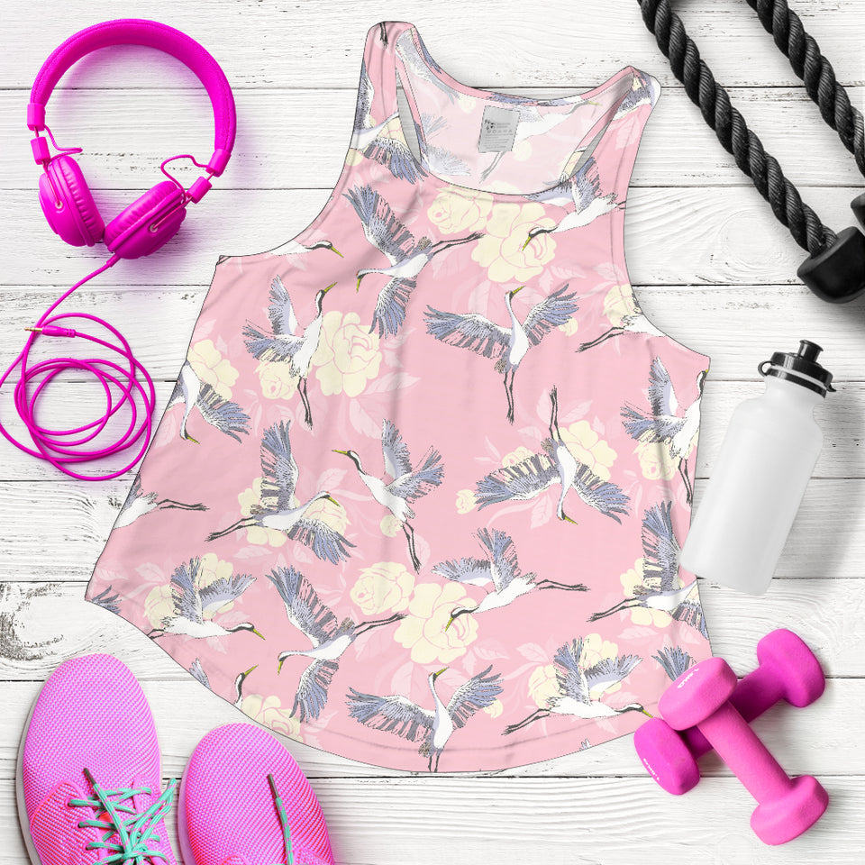 Japanese crane rose pattern Women Racerback Tank Top