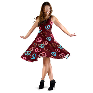 Pretzels Pattern Print Design 05 Sleeveless Midi Dress
