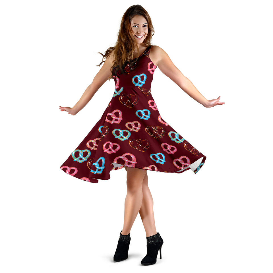 Pretzels Pattern Print Design 05 Sleeveless Midi Dress