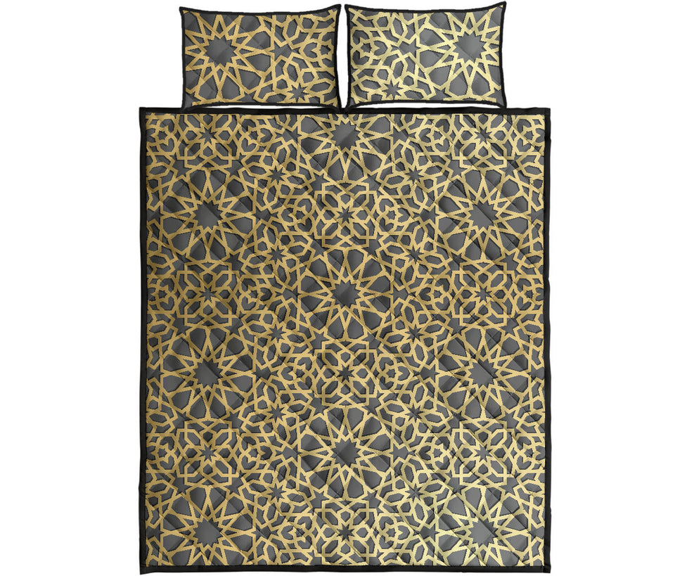 arabic star gold pattern Quilt Bed Set