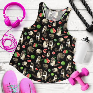 Raccoon watermelon pattern Women Racerback Tank Top