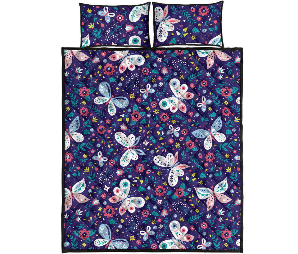 Colorful butterfly flower pattern.eps Quilt Bed Set