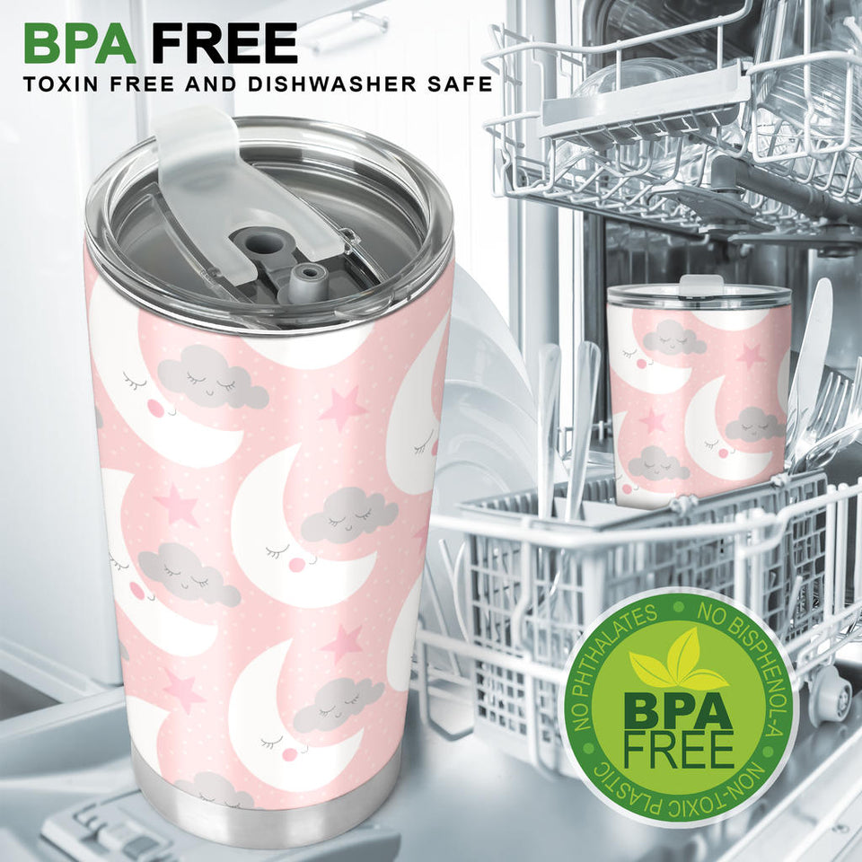 Cute Moon Cloud Star Pattern Pink Dot Background Tumbler