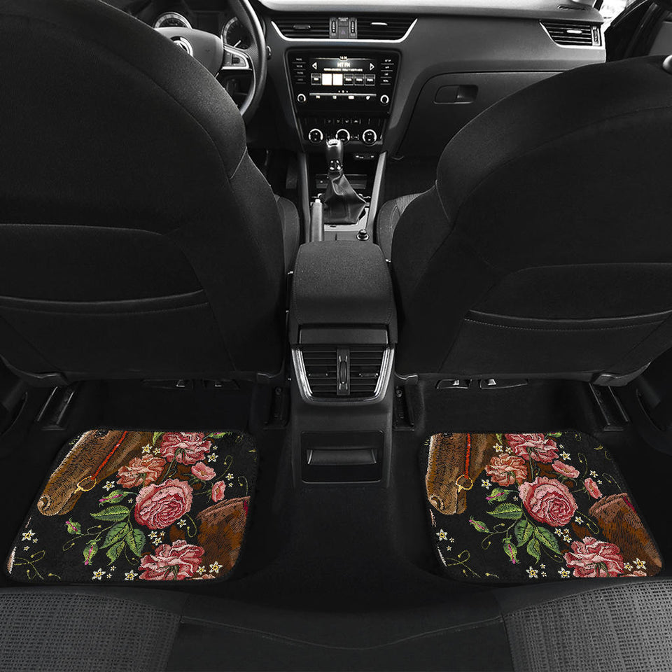 Horse Head Wild Roses Pattern Front And Back Car Mats