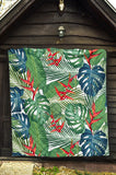 Heliconia Palm And Monstera  Leaves Pattern Premium Quilt