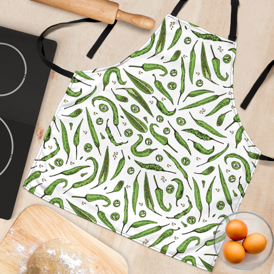 Hand Drawn Sketch Style Green Chili Peppers Pattern Adjustable Apron