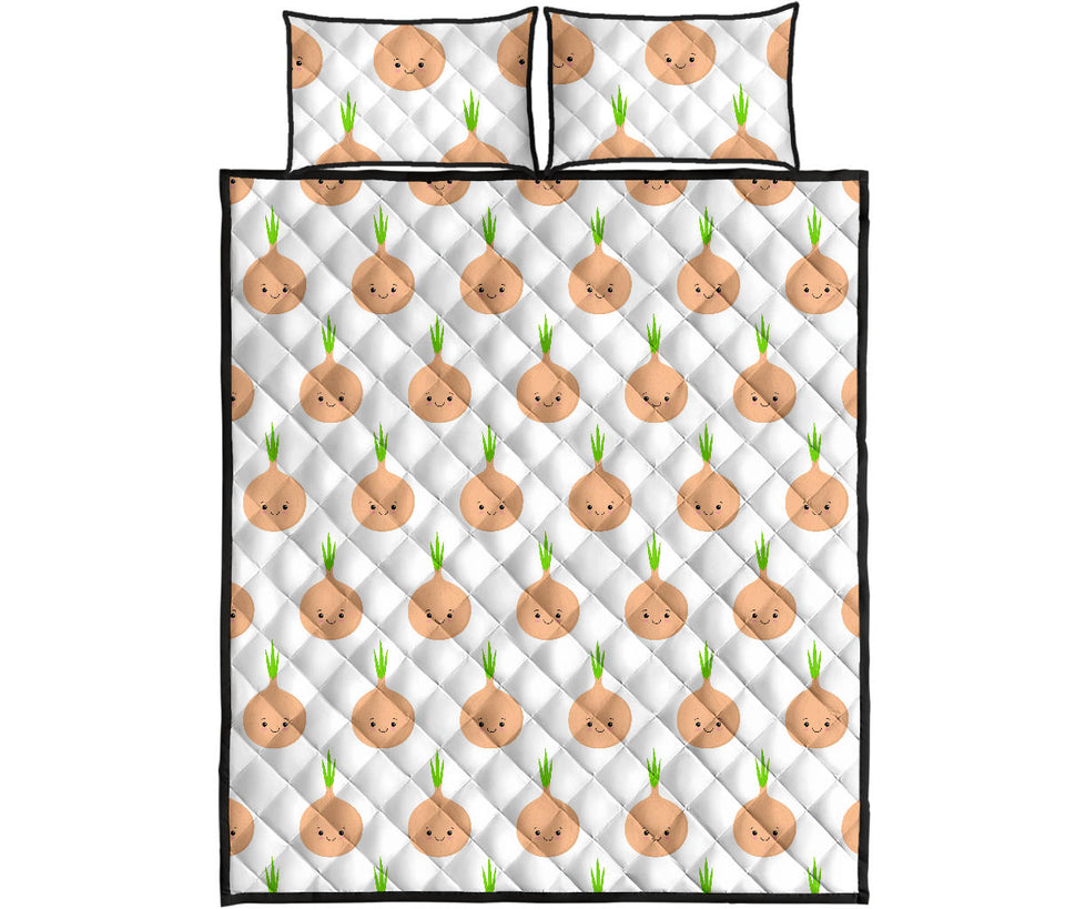 cute onions smiling faces Quilt Bed Set