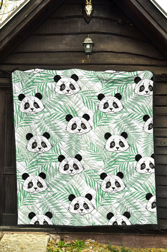 Panda Pattern Tropical Leaves Background Premium Quilt