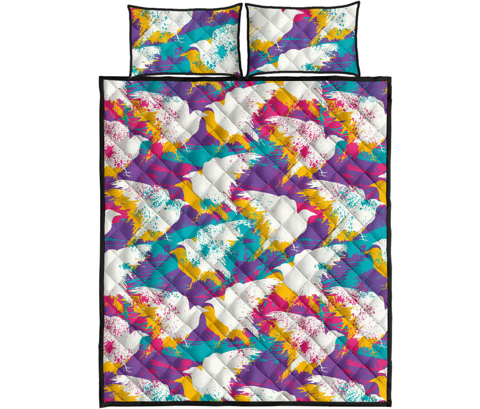 Colorful crow illustration pattern Quilt Bed Set
