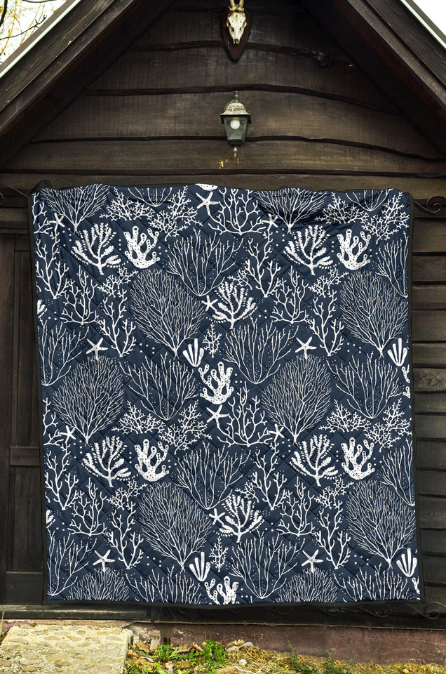 Coral Reef Pattern Print Design 05 Premium Quilt
