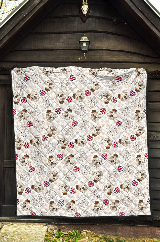 English Bulldog Pattern Print Design 01 Premium Quilt