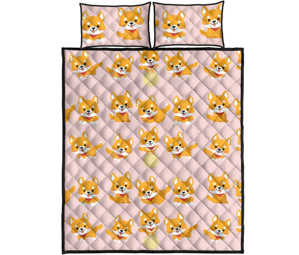 Cute shiba inu dog pattern  Quilt Bed Set