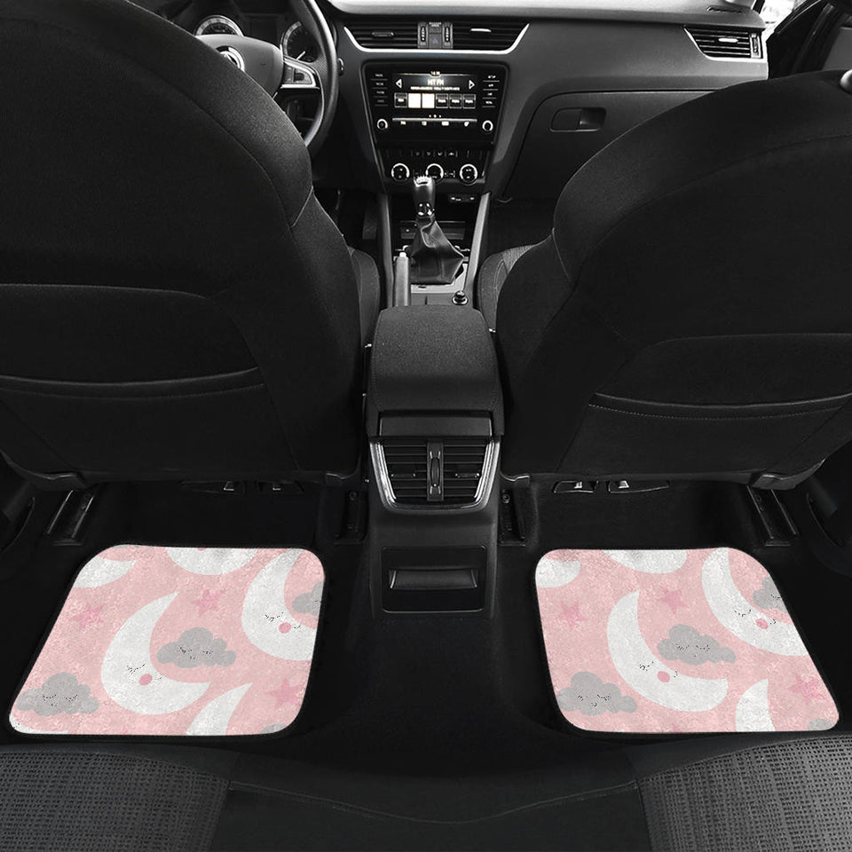 Cute Moon Cloud Star Pattern Pink Dot Background Front And Back Car Mats