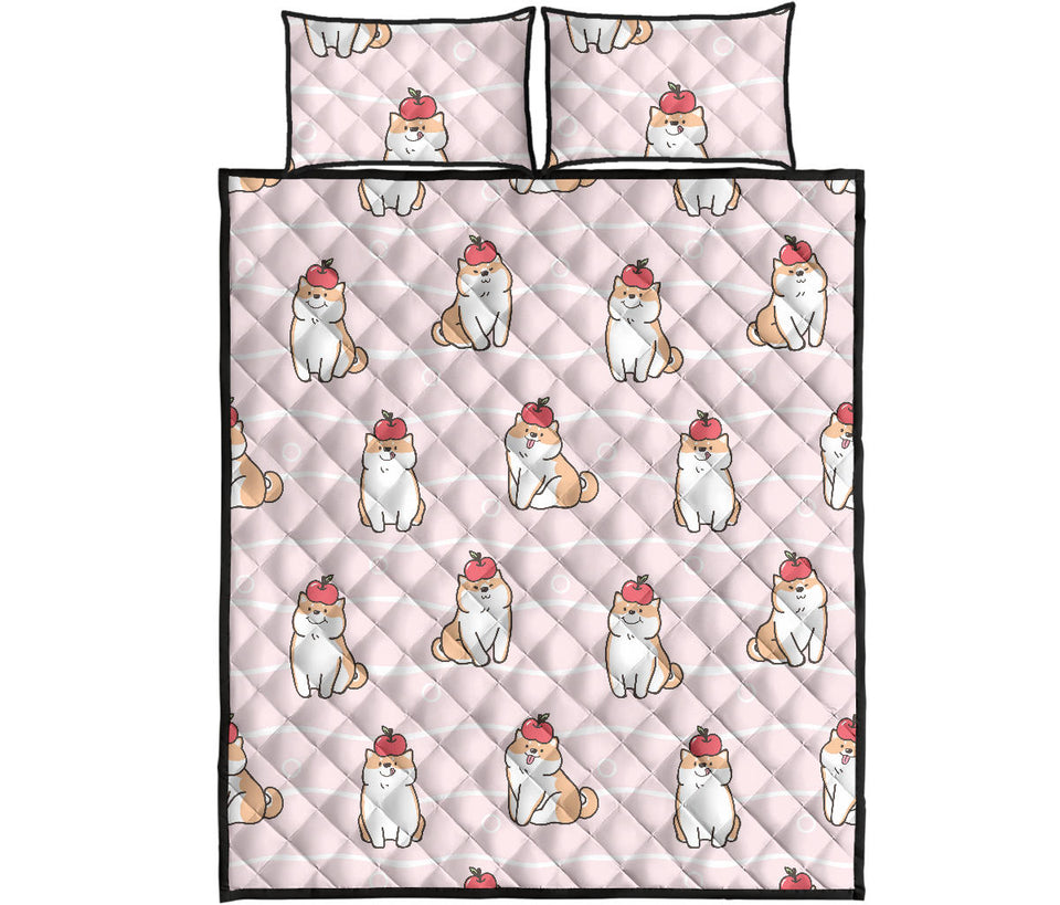 Cute Shiba Inu Dog Apple pattern Quilt Bed Set