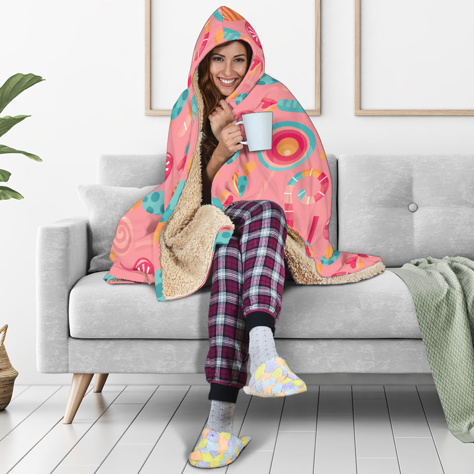 Colorful Candy Pattern Hooded Blanket