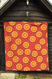 Oranges Pattern Red Background Premium Quilt