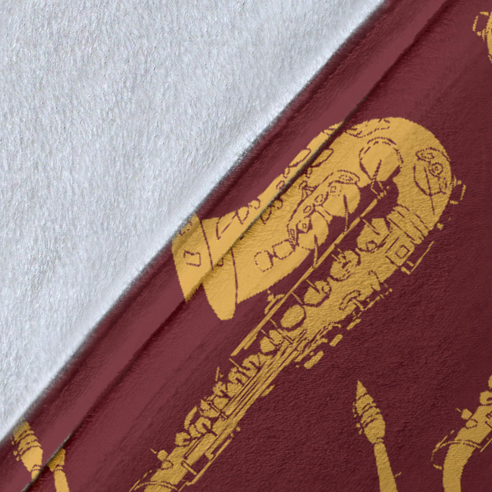 Hand Drawn Gold Saxophone Red Background  Premium Blanket