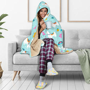Llama Alpaca Cactus Leaves Pattern Hooded Blanket