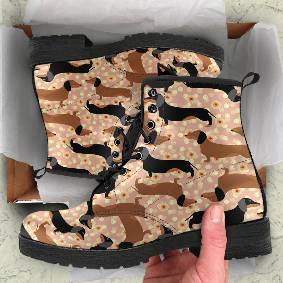 Dachshund Floral Background Leather Boots