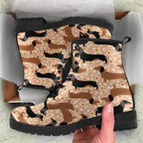 Dachshund Floral Background Leather Boots
