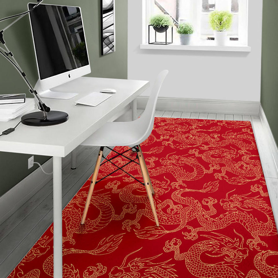 Gold Dragons Red Background Area Rug