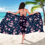 Pink Sakura Cherry Blossom Blue Background Sarong