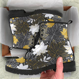 Beautiful Gold Autumn Maple Leaf Pattern Leather Boots