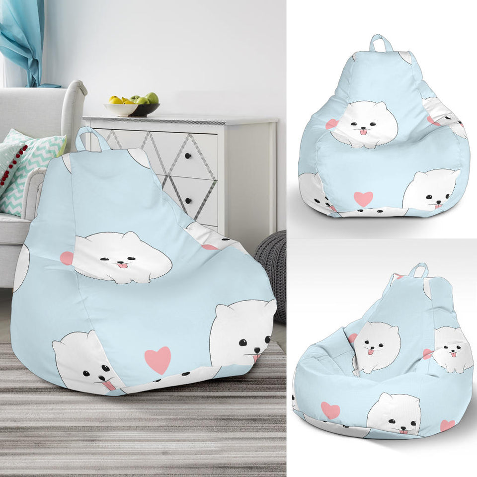 White Cute Pomeranian Pattern Bean Bag Cover