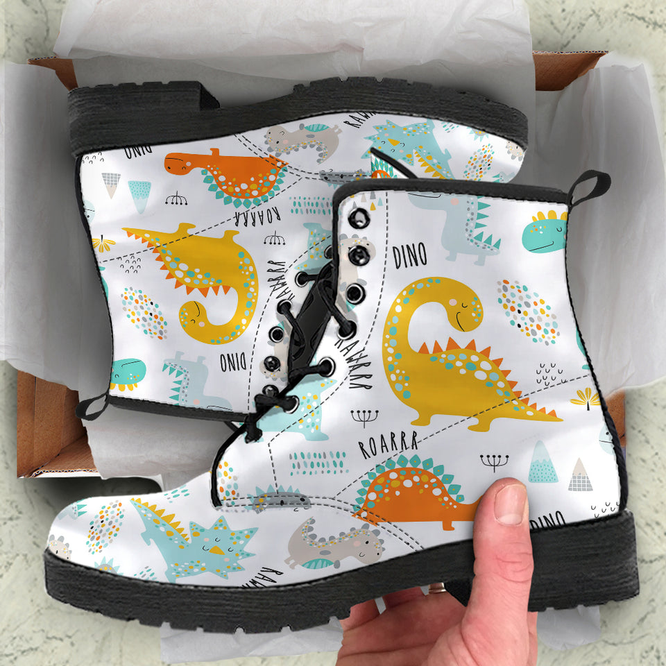 Cute Funny Kids Dinosaurs Pattern Leather Boots