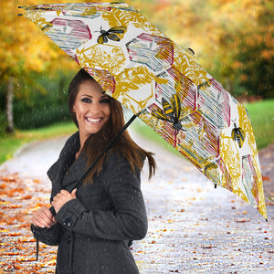 Cool Bee Honeycomb Leaves Pattern Umbrella